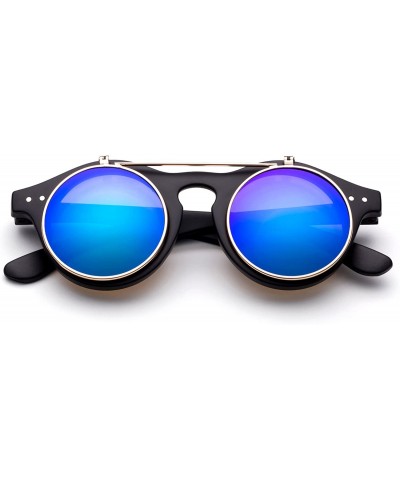 Oversized Classic Small Retro Steampunk Circle Flip Up Glasses/Sunglasses Cool Retro New Model - V2 Black/Blue - CE17AA7E880 ...