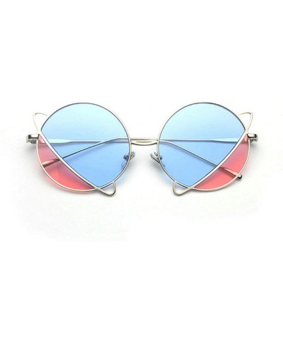 Round 2020 New Vintage Colorful Lens Glasses Fashion Punk Sunglasses Silver Round Eyeglasses with Box UV400 - Blue&pink - CY1...