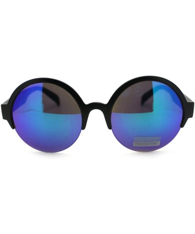 Rimless Top Half Rim Round Circle Frame Trendy Women's Sunglasses - Black - CK11PWB4LVX $20.25