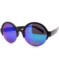 Rimless Top Half Rim Round Circle Frame Trendy Women's Sunglasses - Black - CK11PWB4LVX $11.19