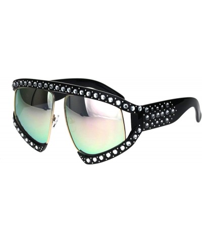 Oversized Super Oversized Rhinestones Sunglasses Womens Diva Fashion Shades - Black (Peach Mirror) - CV18SQAYX97 $14.78