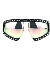 Oversized Super Oversized Rhinestones Sunglasses Womens Diva Fashion Shades - Black (Peach Mirror) - CV18SQAYX97 $14.78
