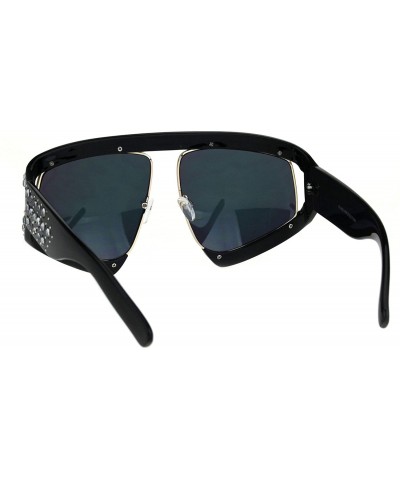 Oversized Super Oversized Rhinestones Sunglasses Womens Diva Fashion Shades - Black (Peach Mirror) - CV18SQAYX97 $14.78