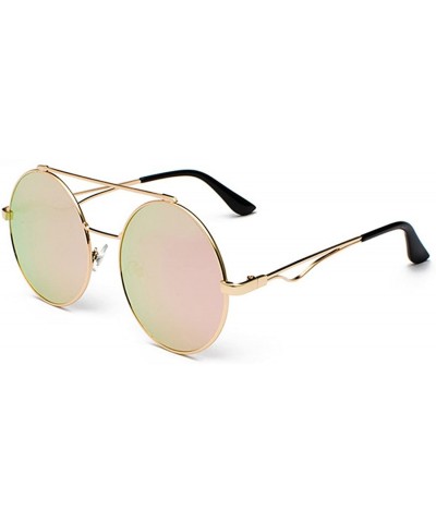 Oval Men women Metal Round Sunglasses Slim frame Colored Flat Lens 60mm - Pink - CS18EOUM475 $17.70