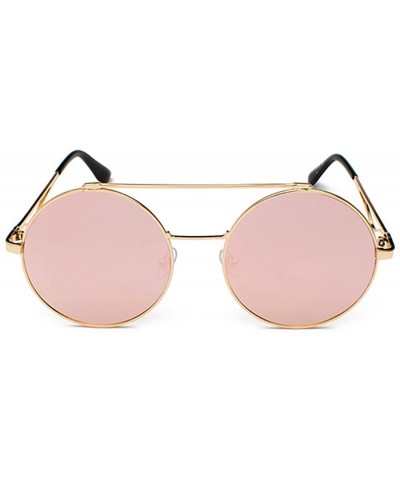 Oval Men women Metal Round Sunglasses Slim frame Colored Flat Lens 60mm - Pink - CS18EOUM475 $11.64