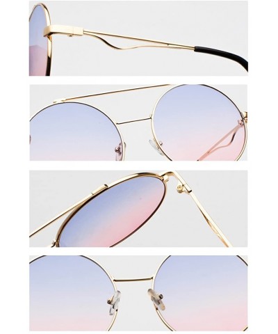 Oval Men women Metal Round Sunglasses Slim frame Colored Flat Lens 60mm - Pink - CS18EOUM475 $11.64