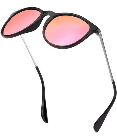Round Vintage Round polarized Sunglasses Classic Retro design Styles Shades - Pink Lens/Black Frame - CM18IGAXRM8 $16.24