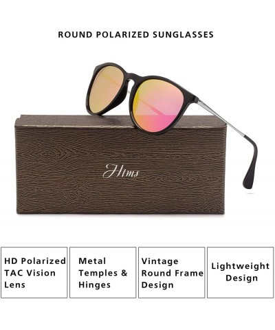 Round Vintage Round polarized Sunglasses Classic Retro design Styles Shades - Pink Lens/Black Frame - CM18IGAXRM8 $16.24