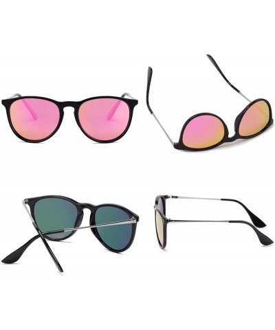 Round Vintage Round polarized Sunglasses Classic Retro design Styles Shades - Pink Lens/Black Frame - CM18IGAXRM8 $16.24