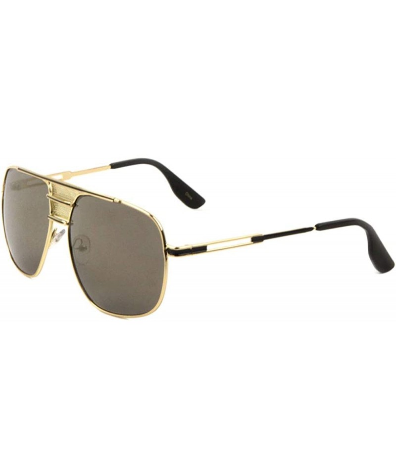 Shield Three Bar Bridge Shield Metal Cut Out Temple Aviator Sunglasses - Gold - CF190OLL7SE $11.29
