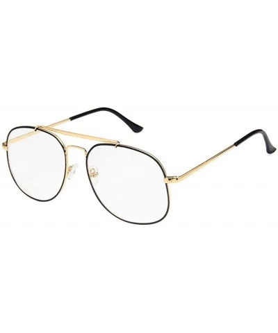 Oval Unisex Eyewear Metal Frame with Case UV400 Protection Couple Sunglasses - Gold Black Frame/White Lens - C318WQEASA2 $40.93