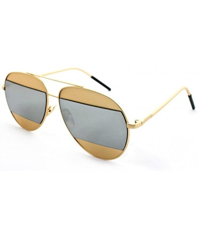 Aviator "Montious" Aviator Ultra Premium Brushed Aluminum Authentic Flash Sunglasses - Gold/Silver - CG12K7STVKB $12.41