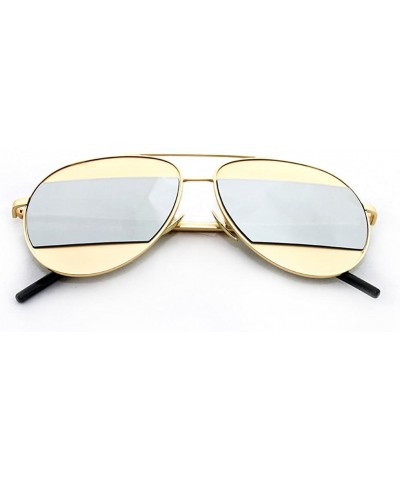 Aviator "Montious" Aviator Ultra Premium Brushed Aluminum Authentic Flash Sunglasses - Gold/Silver - CG12K7STVKB $12.41