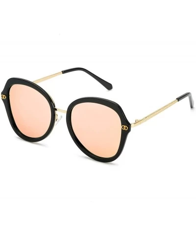Oversized Retro Polarized Sunglasses for Women Round Frame with 100% UVA/UVB Protection - CP18NU54I4E $31.87