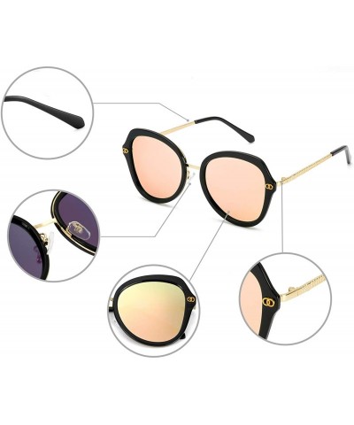 Oversized Retro Polarized Sunglasses for Women Round Frame with 100% UVA/UVB Protection - CP18NU54I4E $18.87