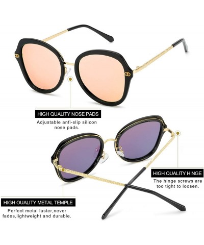 Oversized Retro Polarized Sunglasses for Women Round Frame with 100% UVA/UVB Protection - CP18NU54I4E $18.87