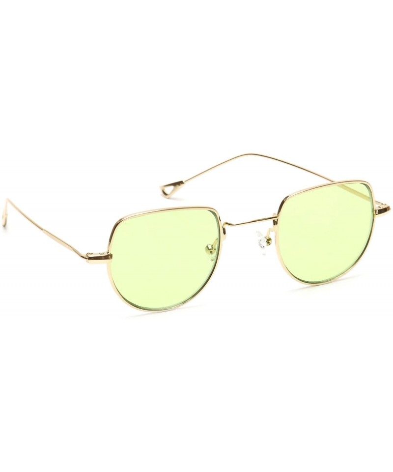 Oval Small Half Circle Sunglasses Cut Out Gold Metal Round Candy Color Tint Oval Boho Style - Green - CC18EXKUUE6 $9.30