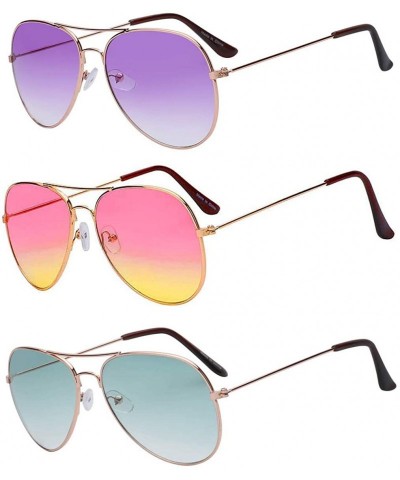 Aviator 3 Pairs Classic Aviator Sunglasses Two Tone Color Lens Gold Metal Frame - .Purple-pink-blue - C918NEHT8QH $11.42