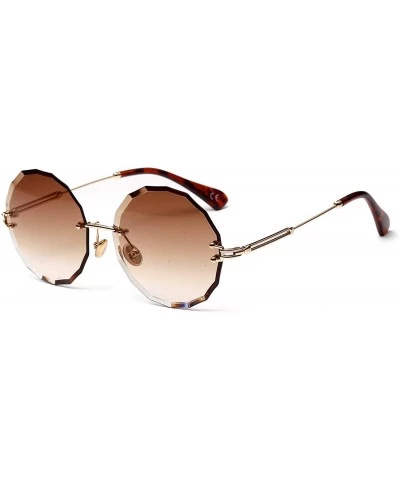 Rimless Vintage Frameless Round Metal Legs Clear Gradient Sunglasses Women UV400 - Light Coffee - CF198C5C56S $22.94