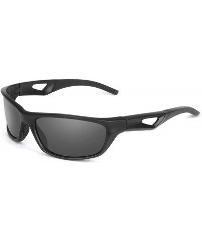 Sport Polarized Sports Sunglasses For Men Women Running Fishing Driving TR90 Frame - Matte Black Frame / Grey Lenses - CQ18U9...