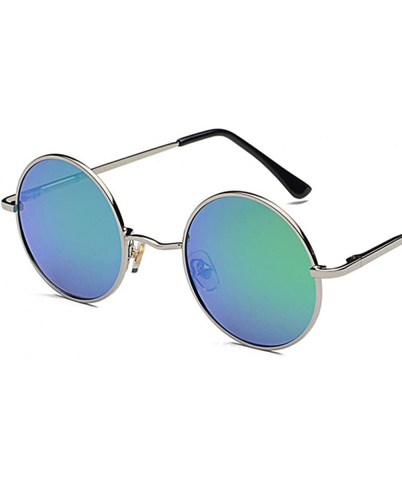 Round Retro Classic Polarized Light Sunglasses Round Sunglasses with UV Protection - Silver Frame Green Film Lens C7 - CJ18WU...