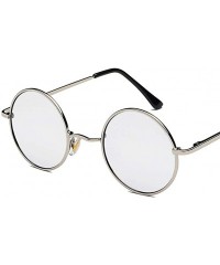 Round Retro Classic Polarized Light Sunglasses Round Sunglasses with UV Protection - Silver Frame Green Film Lens C7 - CJ18WU...
