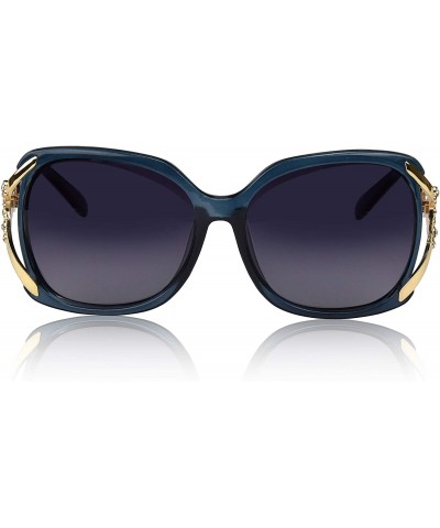 Rectangular Designer Oversized Polarized Sunglasses For Women UV400 Sun Glasses - Blue Frame With Rhinestones - C118D68I7WX $...