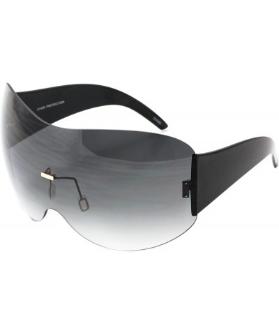 Square Big Huge Oversize Glasses Rimless Shield Visor Aviator Sunglasses Mirror Oceanic Tinted Lens - Black - CZ18OHWA7Q5 $22.09
