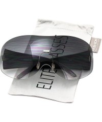 Square Big Huge Oversize Glasses Rimless Shield Visor Aviator Sunglasses Mirror Oceanic Tinted Lens - Black - CZ18OHWA7Q5 $12.10