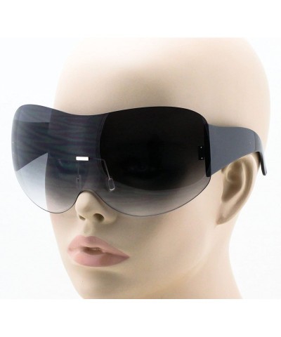 Square Big Huge Oversize Glasses Rimless Shield Visor Aviator Sunglasses Mirror Oceanic Tinted Lens - Black - CZ18OHWA7Q5 $12.10