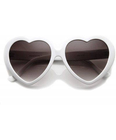 Aviator Large Oversized Womens Heart Shaped Sunglasses Cute Love Fashion Eyewear - White Smoke - CN116KFQRQ7 $19.96