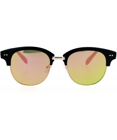 Wayfarer Hipster Mirrored Half Horned Rim Horned Sunglasses - Peach - C412DI9C7GV $12.74