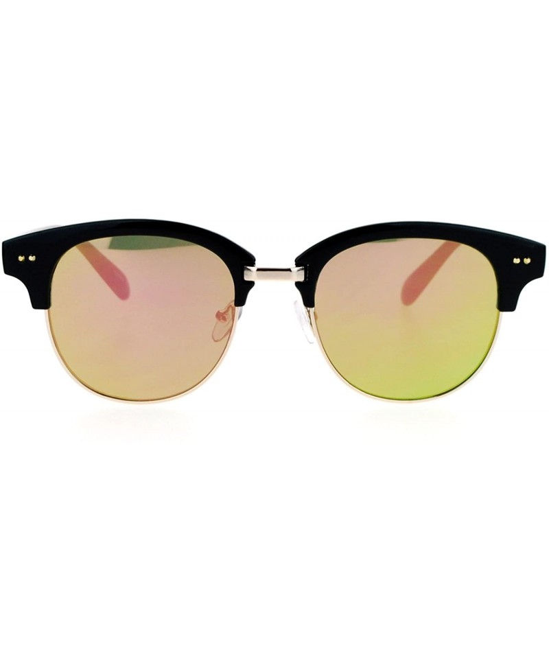 Wayfarer Hipster Mirrored Half Horned Rim Horned Sunglasses - Peach - C412DI9C7GV $12.74