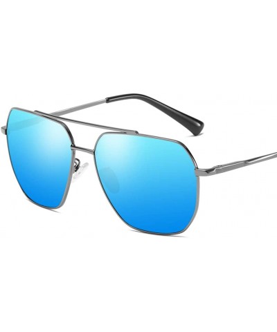 Rectangular Square Pilot Polarized Sunglasses for Men Driving UV400 Protection - Metal Blue - CN18O4TMLX7 $24.82