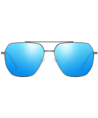 Rectangular Square Pilot Polarized Sunglasses for Men Driving UV400 Protection - Metal Blue - CN18O4TMLX7 $15.79
