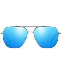 Rectangular Square Pilot Polarized Sunglasses for Men Driving UV400 Protection - Metal Blue - CN18O4TMLX7 $15.79