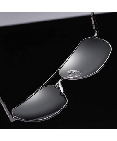 Rectangular Square Pilot Polarized Sunglasses for Men Driving UV400 Protection - Metal Blue - CN18O4TMLX7 $15.79
