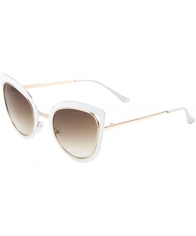 Cat Eye Flat Extra Frame Sharp Cat Eye Sunglasses - Brown White - CZ190838NA0 $25.90