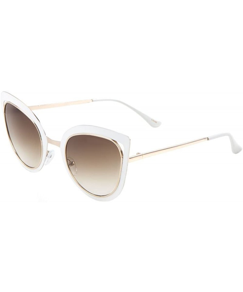 Cat Eye Flat Extra Frame Sharp Cat Eye Sunglasses - Brown White - CZ190838NA0 $26.25
