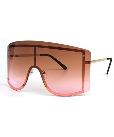 Oversized Oversize Women Sunglasses Big Frame Luxury Sun Glasses Female Cool Sexy Shield Shades Men Alloy - Gold Tea Pink - C...