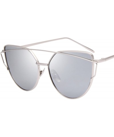 Goggle Cat Eye Mirrored Flat Lenses Fashion Metal Frame Women Sunglasses LS7805 - Silver Frame Silver Lenses - CN183MG32ZG $2...