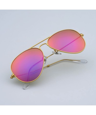 Aviator Corning natural glass lenses metal frame aviator sunglasses for men women - C2184GHH8DQ $30.36