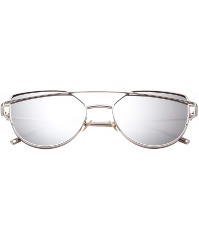 Goggle Cat Eye Mirrored Flat Lenses Fashion Metal Frame Women Sunglasses LS7805 - Silver Frame Silver Lenses - CN183MG32ZG $1...