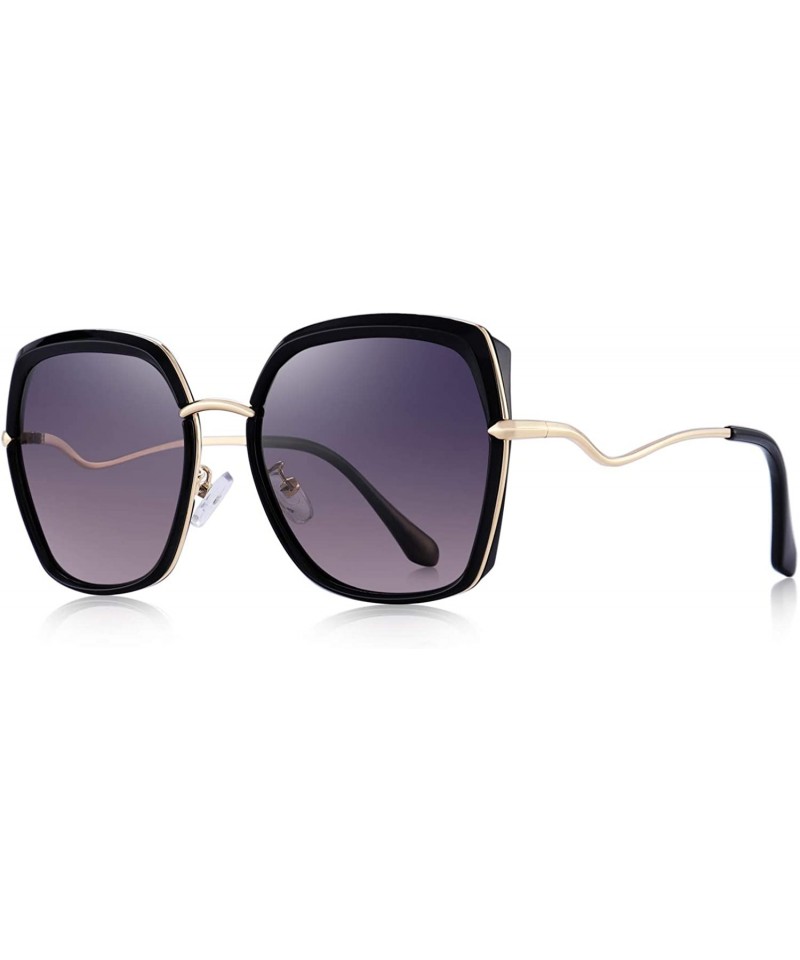 Oversized Women's Fashion Cat Eye Polarized Sunglasses Ladies Luxury Brand Sun glasses UV400 - Black&gray - CV18RYKTRG5 $21.88
