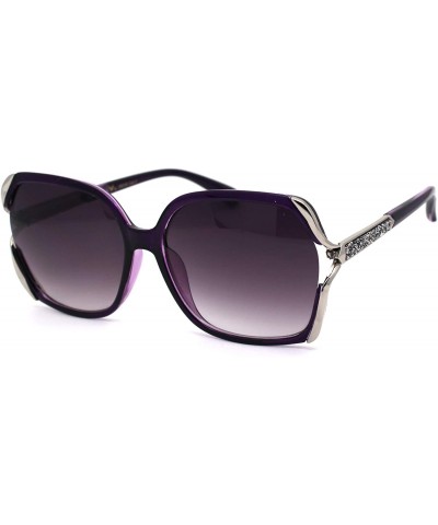 Butterfly Womens Nugget Metal Glitter Jewel Arm Butterfly Designer Sunglasses - Purple Silver Purple Smoke - CW193YMCX4O $9.86