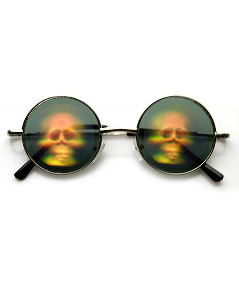 Goggle Hologram Holographic Illusion Poker Face Metal Round Sunglasses - Skulls Smoke - CW11OY7R0JV $39.20