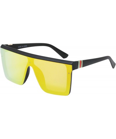 Aviator Fashion Oversize Siamese Lens Sunglasses Women Men Succinct Style UV400 - Black/Orange Mirror - CW196MS0UTT $11.22