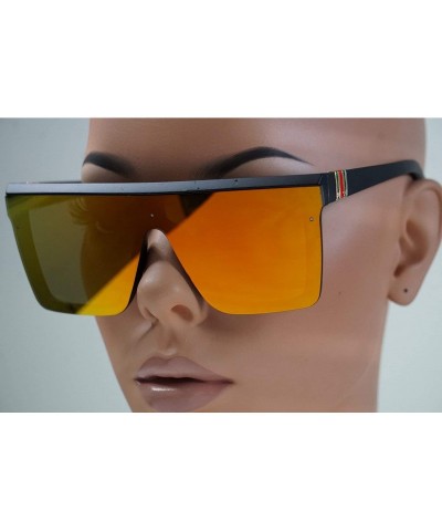 Aviator Fashion Oversize Siamese Lens Sunglasses Women Men Succinct Style UV400 - Black/Orange Mirror - CW196MS0UTT $21.04