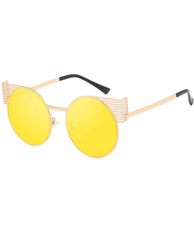 Rectangular Unisex Vintage Round Metal Frame Tinted Lenses Sunglasses UV400 - Gold Yellow - CQ18NH4GQ4K $19.14