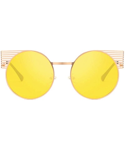Rectangular Unisex Vintage Round Metal Frame Tinted Lenses Sunglasses UV400 - Gold Yellow - CQ18NH4GQ4K $9.82